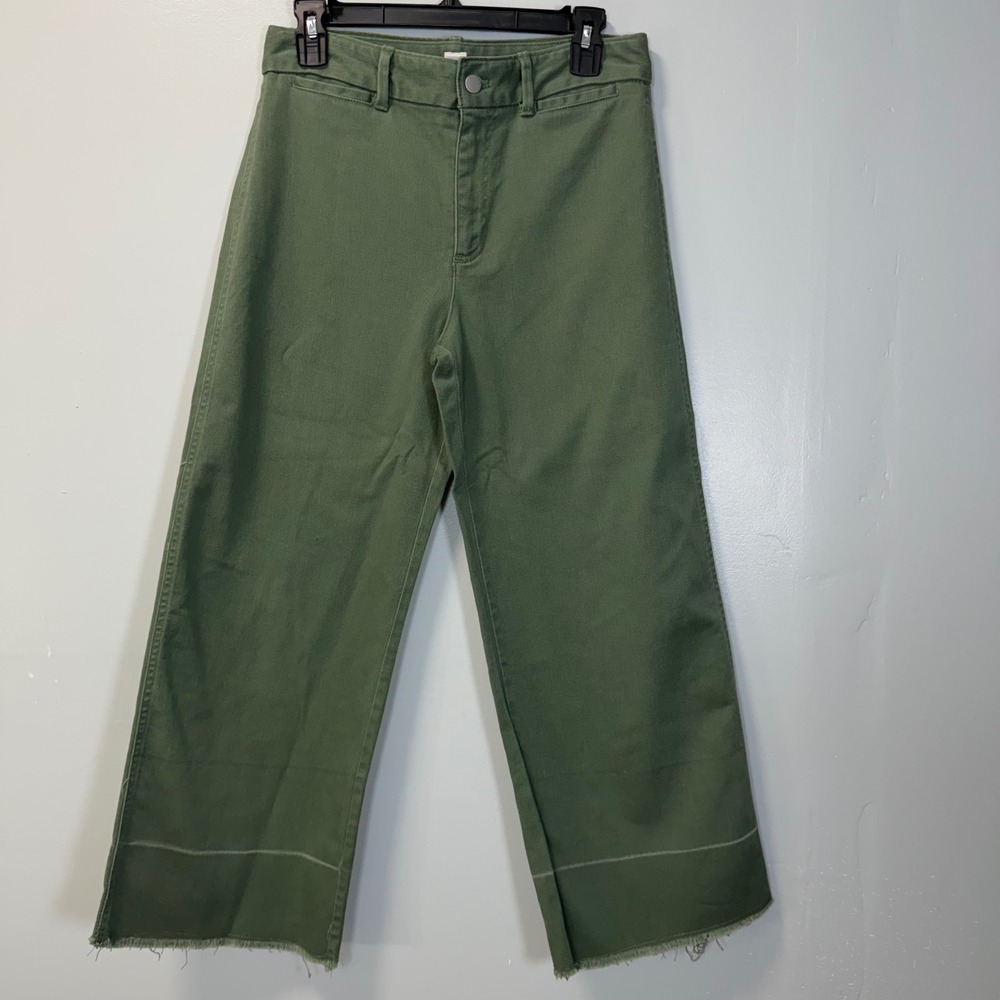 Gap Womens Wide Leg Crop Pants Green Size 6 Regular Raw Hem High Rise